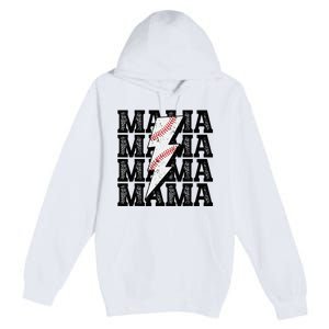 Baseball Mama Distressed Lightning Bolt Mom Premium Pullover Hoodie