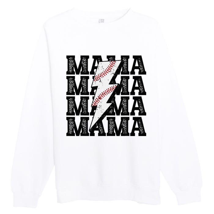 Baseball Mama Distressed Lightning Bolt Mom Premium Crewneck Sweatshirt