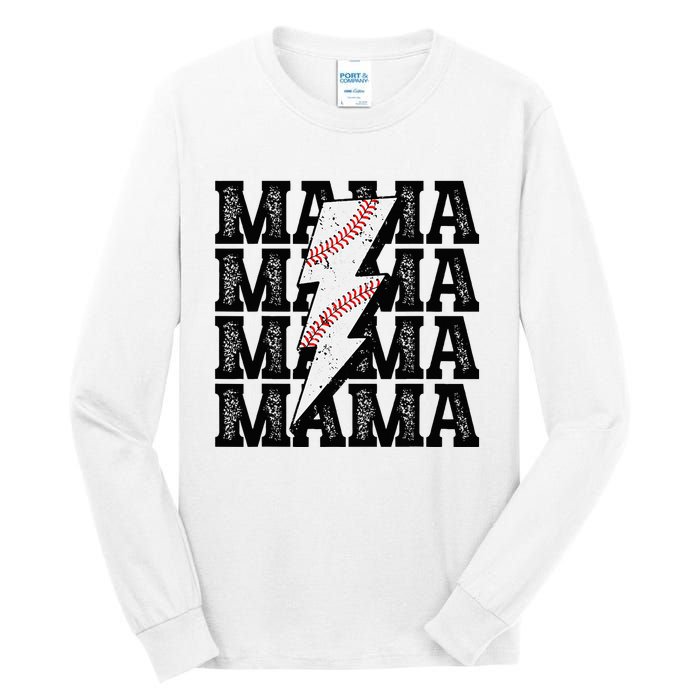 Baseball Mama Distressed Lightning Bolt Mom Tall Long Sleeve T-Shirt