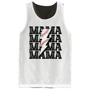 Baseball Mama Distressed Lightning Bolt Mom Mesh Reversible Basketball Jersey Tank