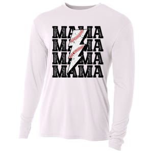 Baseball Mama Distressed Lightning Bolt Mom Cooling Performance Long Sleeve Crew