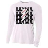 Baseball Mama Distressed Lightning Bolt Mom Cooling Performance Long Sleeve Crew