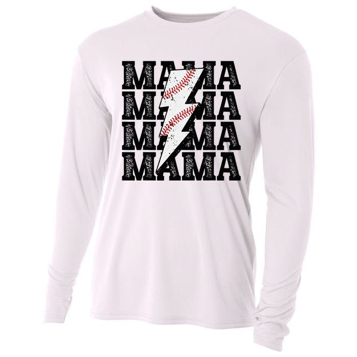 Baseball Mama Distressed Lightning Bolt Mom Cooling Performance Long Sleeve Crew