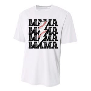 Baseball Mama Distressed Lightning Bolt Mom Performance Sprint T-Shirt