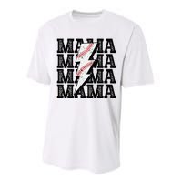 Baseball Mama Distressed Lightning Bolt Mom Performance Sprint T-Shirt