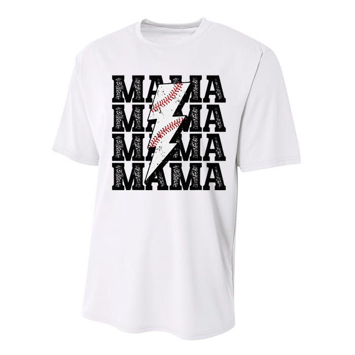 Baseball Mama Distressed Lightning Bolt Mom Performance Sprint T-Shirt