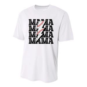 Baseball Mama Distressed Lightning Bolt Mom Youth Performance Sprint T-Shirt