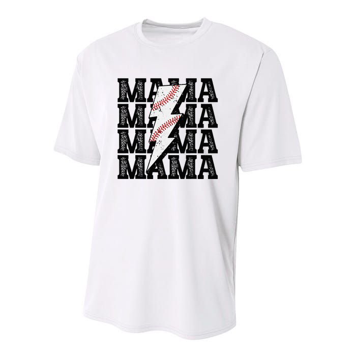 Baseball Mama Distressed Lightning Bolt Mom Youth Performance Sprint T-Shirt