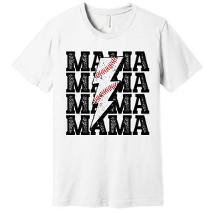 Baseball Mama Distressed Lightning Bolt Mom Premium T-Shirt