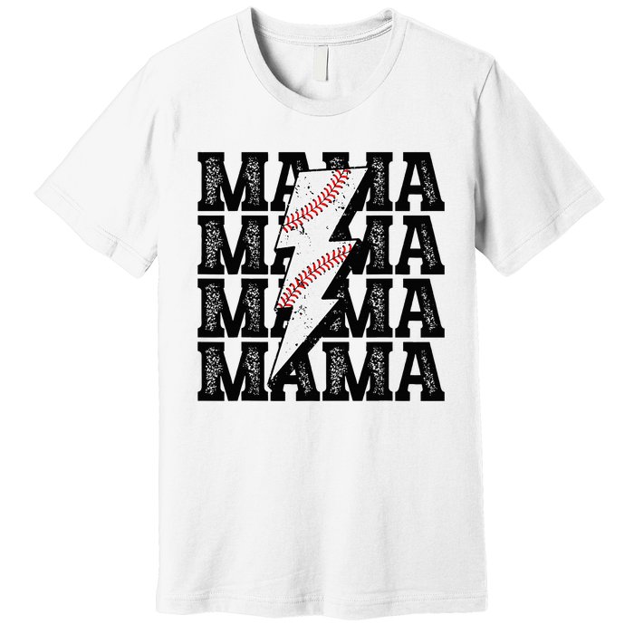 Baseball Mama Distressed Lightning Bolt Mom Premium T-Shirt