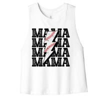 Baseball Mama Distressed Lightning Bolt Mom Women's Racerback Cropped Tank