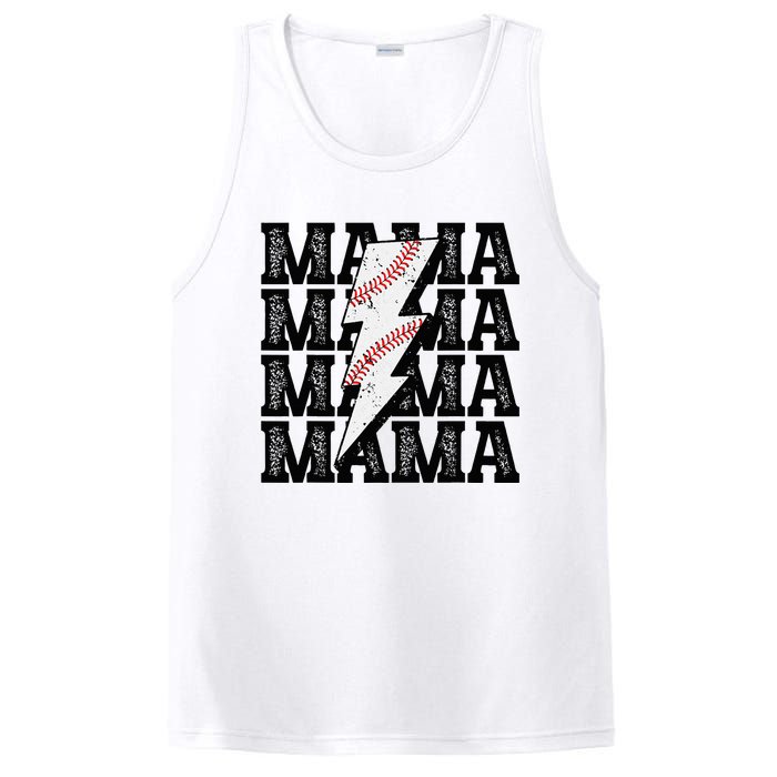 Baseball Mama Distressed Lightning Bolt Mom PosiCharge Competitor Tank