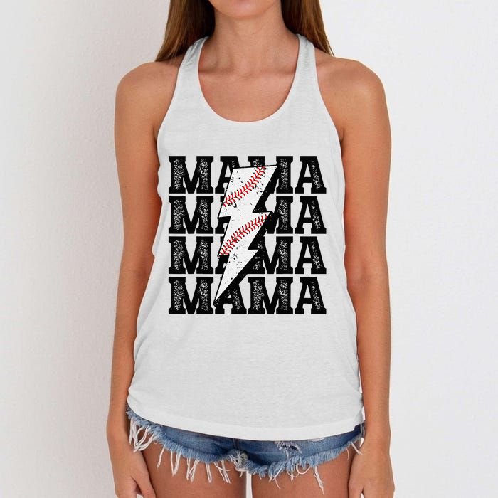 Baseball Mama Distressed Lightning Bolt Mom Women's Knotted Racerback Tank