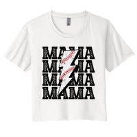 Baseball Mama Distressed Lightning Bolt Mom Women's Crop Top Tee