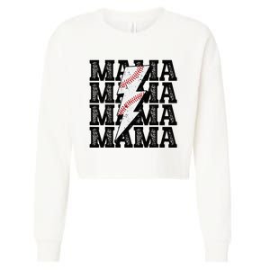 Baseball Mama Distressed Lightning Bolt Mom Cropped Pullover Crew