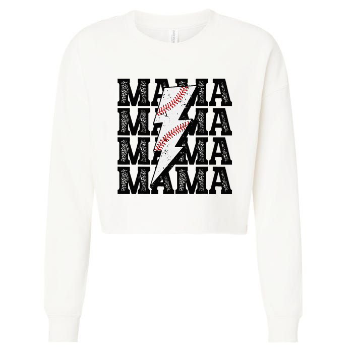 Baseball Mama Distressed Lightning Bolt Mom Cropped Pullover Crew