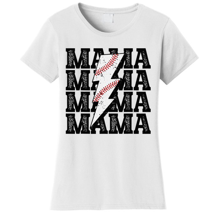 Baseball Mama Distressed Lightning Bolt Mom Women's T-Shirt