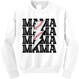 Baseball Mama Distressed Lightning Bolt Mom Kids Sweatshirt