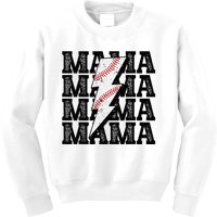 Baseball Mama Distressed Lightning Bolt Mom Kids Sweatshirt