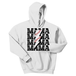 Baseball Mama Distressed Lightning Bolt Mom Kids Hoodie