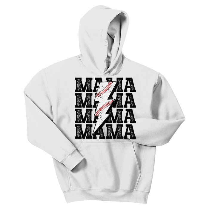 Baseball Mama Distressed Lightning Bolt Mom Kids Hoodie