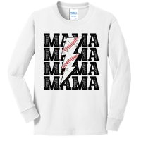 Baseball Mama Distressed Lightning Bolt Mom Kids Long Sleeve Shirt