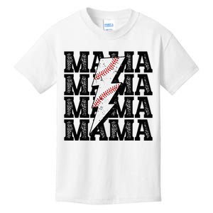 Baseball Mama Distressed Lightning Bolt Mom Kids T-Shirt