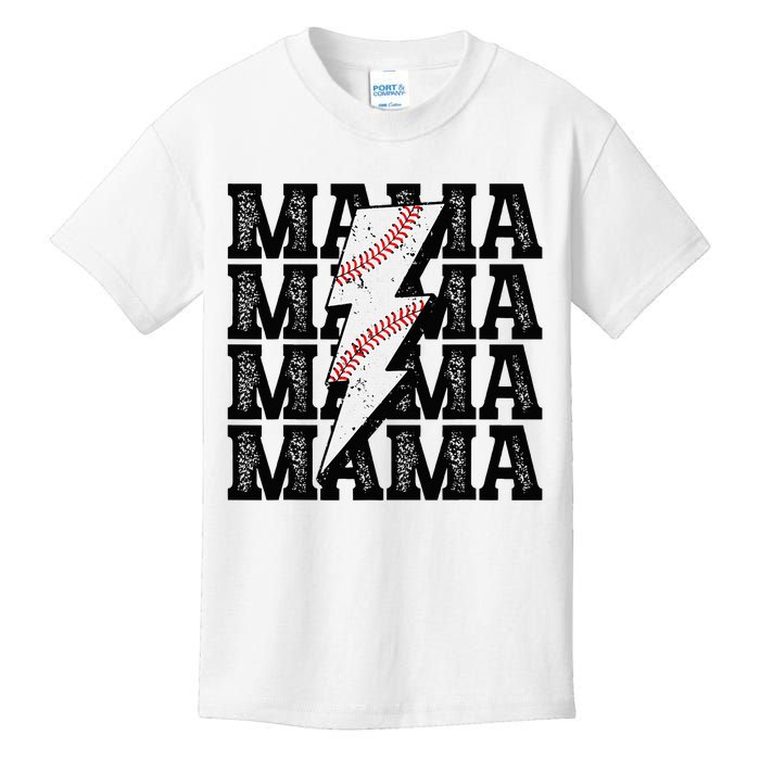 Baseball Mama Distressed Lightning Bolt Mom Kids T-Shirt