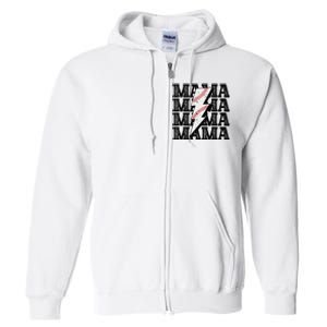 Baseball Mama Distressed Lightning Bolt Mom Full Zip Hoodie