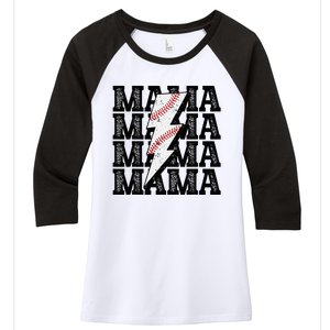 Baseball Mama Distressed Lightning Bolt Mom Women's Tri-Blend 3/4-Sleeve Raglan Shirt