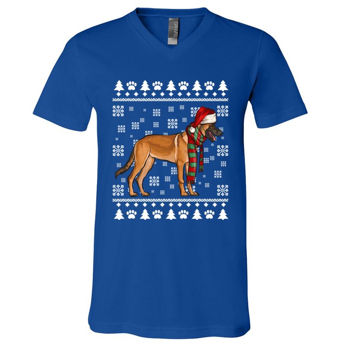 Belgian Malinoi Dog Santa Hat Xmas Ugly Christmas Cool Gift V-Neck T-Shirt