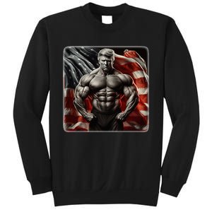 Buff Muscle Donald Trump American Flag Illustration Proud Sweatshirt