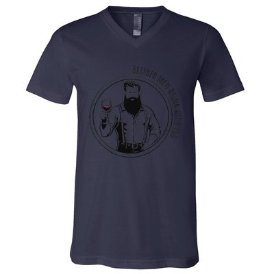 Bearded Me.N Drink Wine Too V-Neck T-Shirt