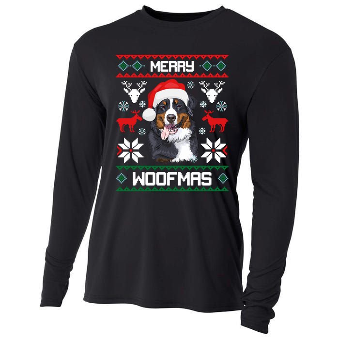 Bernese Mountain Dog Gift For Merry Christmas Woofmas Berner Cooling Performance Long Sleeve Crew