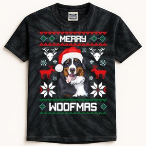 Bernese Mountain Dog Gift For Merry Christmas Woofmas Berner Kids Tie-Dye T-Shirt