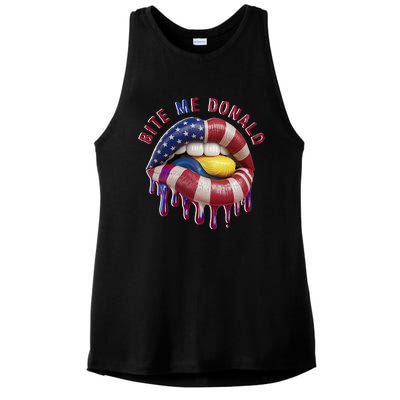 Bite Me Donald Anti Trump Print Funny Political Ladies PosiCharge Tri-Blend Wicking Tank