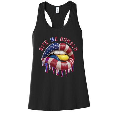 Bite Me Donald Anti Trump Print Funny Political Women's Racerback Tank