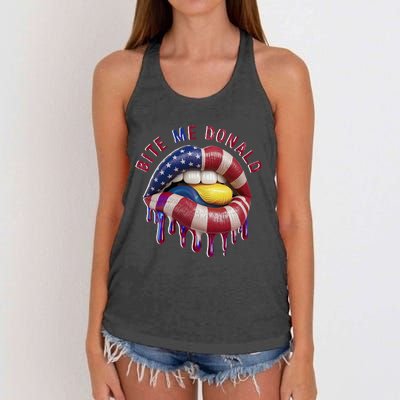 Bite Me Donald Anti Trump Print Funny Political Women's Knotted Racerback Tank