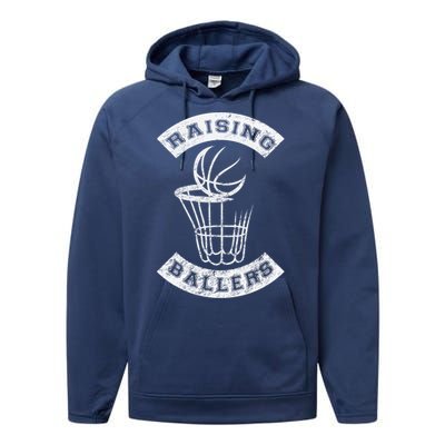 Basketball Mom Dad Mother Father Parenting Gift Raising Ballers Gift Performance Fleece Hoodie