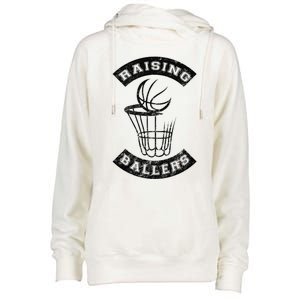 Basketball Mom Dad Mother Father Parenting Funny Gift Raising Ballers Funny Gift Womens Funnel Neck Pullover Hood