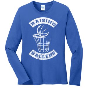 Basketball Mom Dad Mother Father Parenting Funny Gift Raising Ballers Funny Gift Ladies Long Sleeve Shirt