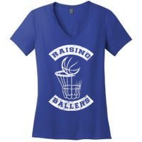 Basketball Mom Dad Mother Father Parenting Funny Gift Raising Ballers Funny Gift Women's V-Neck T-Shirt