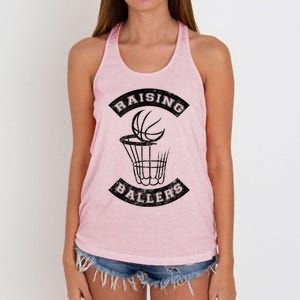 Basketball Mom Dad Mother Father Parenting Funny Gift Raising Ballers Funny Gift Women's Knotted Racerback Tank