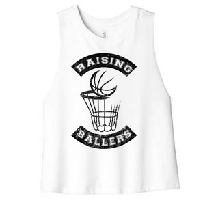 Basketball Mom Dad Mother Father Parenting Funny Gift Raising Ballers Funny Gift Women's Racerback Cropped Tank