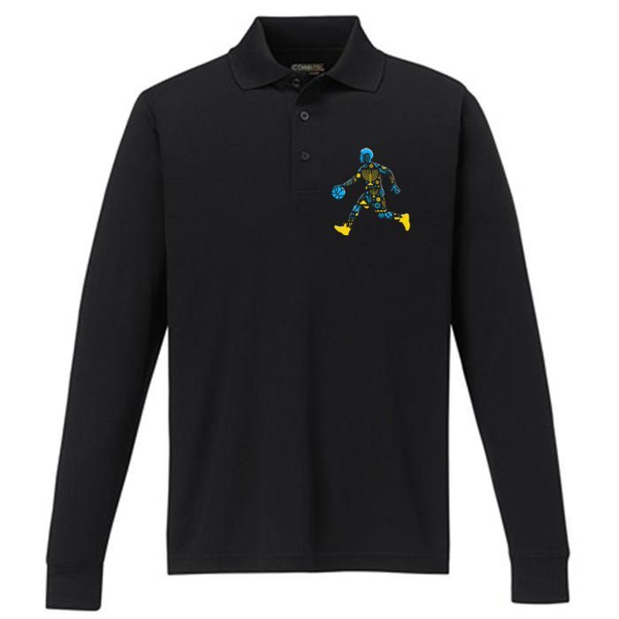 Basketball Menorah Dreidel Jewish Hanukkah Performance Long Sleeve Polo