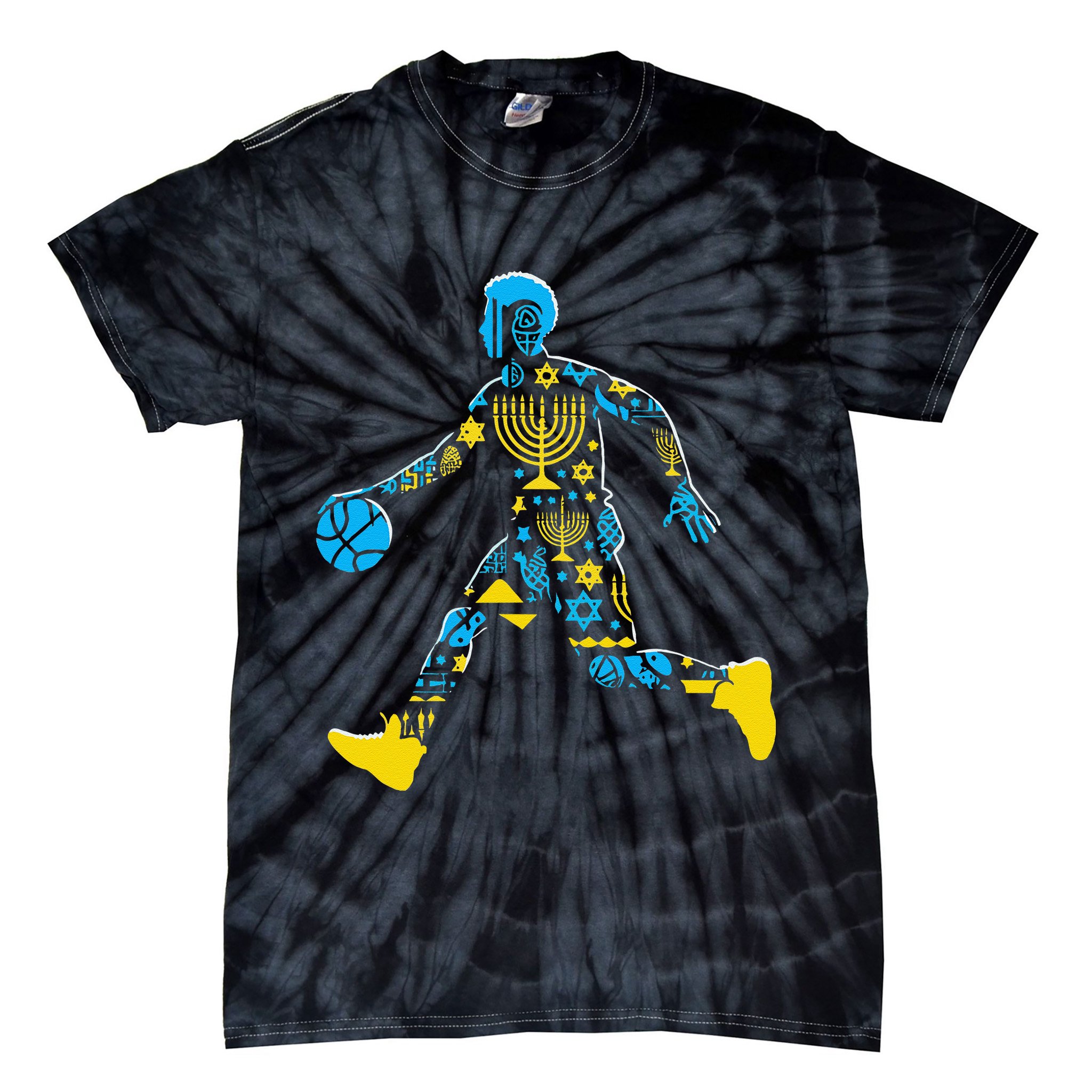 Basketball Menorah Dreidel Jewish Hanukkah Tie-Dye T-Shirt