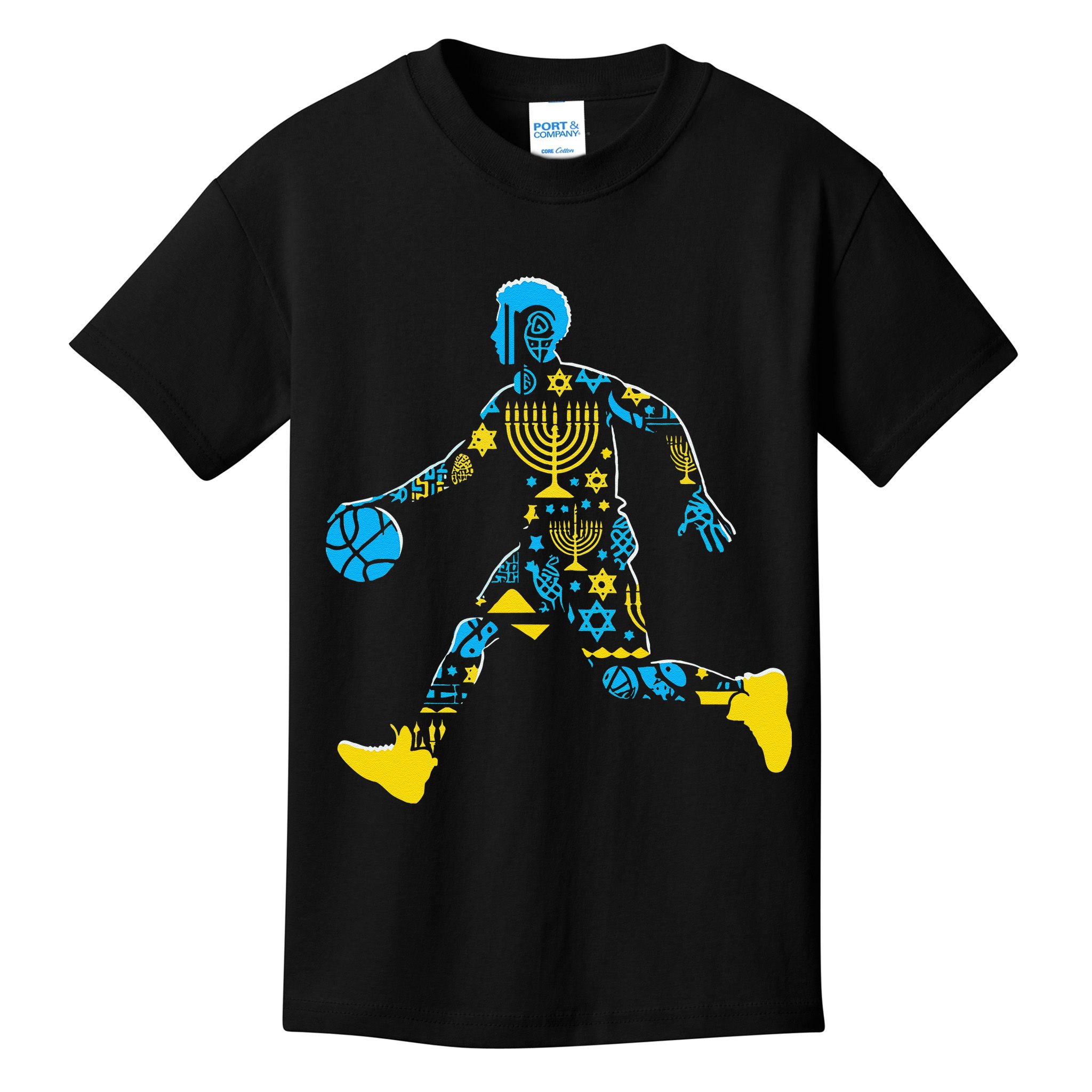 Basketball Menorah Dreidel Jewish Hanukkah Kids T-Shirt