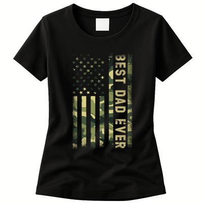 Best Military Dad Ever American Flag Fathers Day Womens T-Shirt