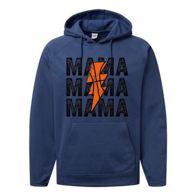 Basketball Mama Distressed Lightning Bolt Mom Performance Fleece Hoodie