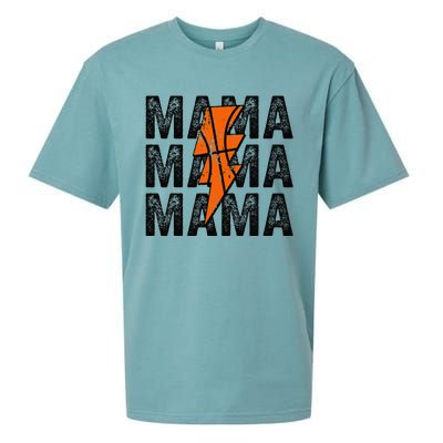 Basketball Mama Distressed Lightning Bolt Mom Sueded Cloud Jersey T-Shirt